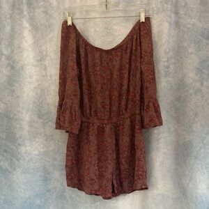 🍀2for$25🍀 Burgundy Floral Women’s Romper Off Shoulders 3/4 Length Sleeves Flowy
